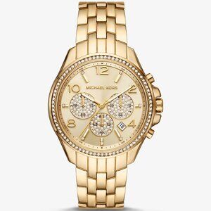 Michael Kors Oversized Pilot Pavé Gold-Tone Watch